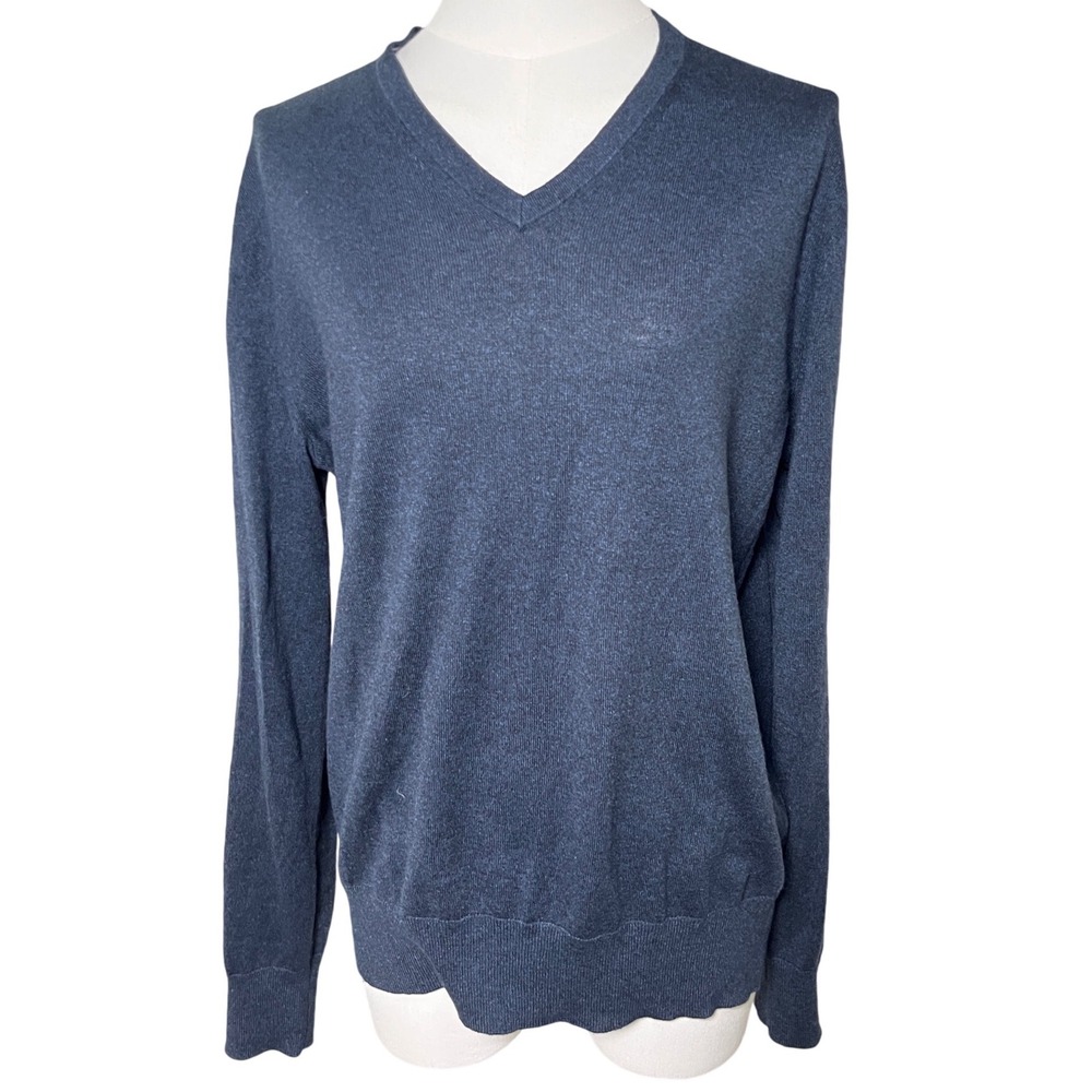 Dark Navy Silk Cotton Cashmere V-Neck Sweater Banana Republic Small